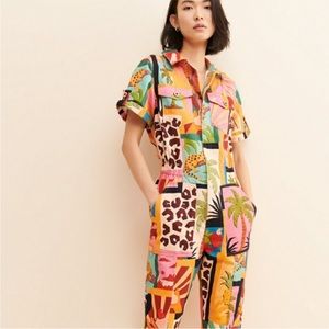 FARM Rio tropical collage canvas jumpsuit